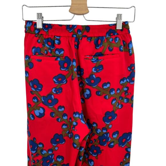 J. Crew Drapey Pull-on Pant Trouser Lattice Floral‎ Print Drawstring Red Size 4 - Picture 7 of 12